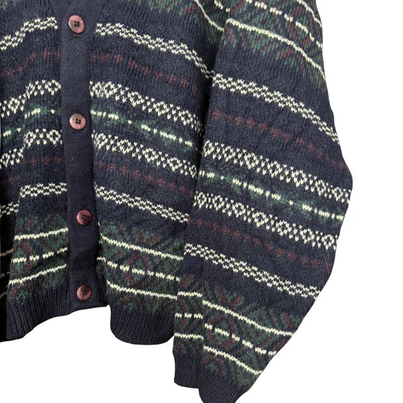 Vintage Grandpa Cardigan Oversized Knit Sweater, Nordic Fair Isle Pattern - Picture 3 of 8